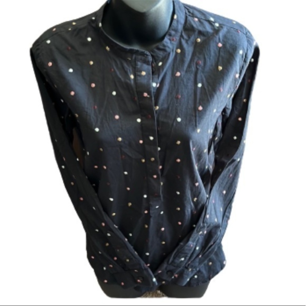 Lucky Brand black long sleeve button down shirt with polka dots size S